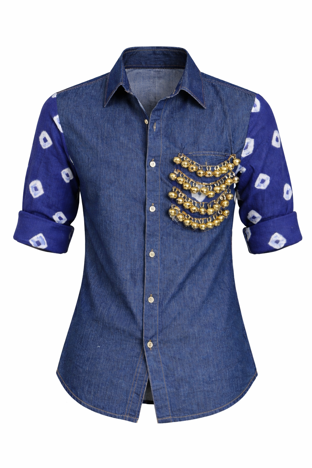 Neelkaar Ghungroo Bandhani Denim Shirt
