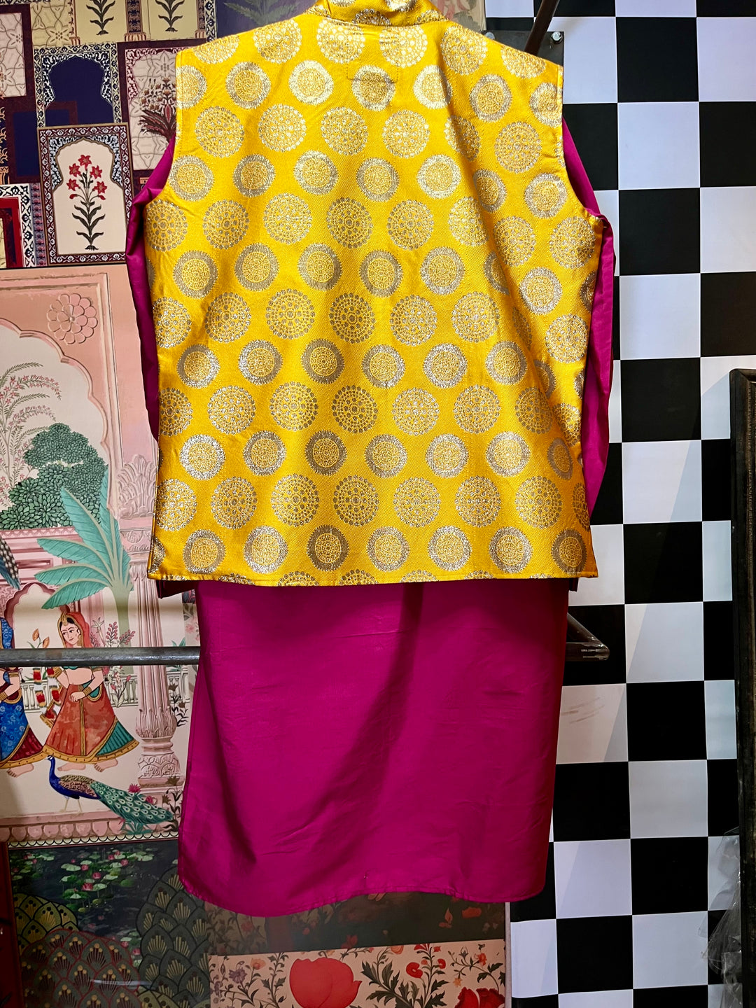 Brocade Nehru Jacket with Pink Kurta Set for Men