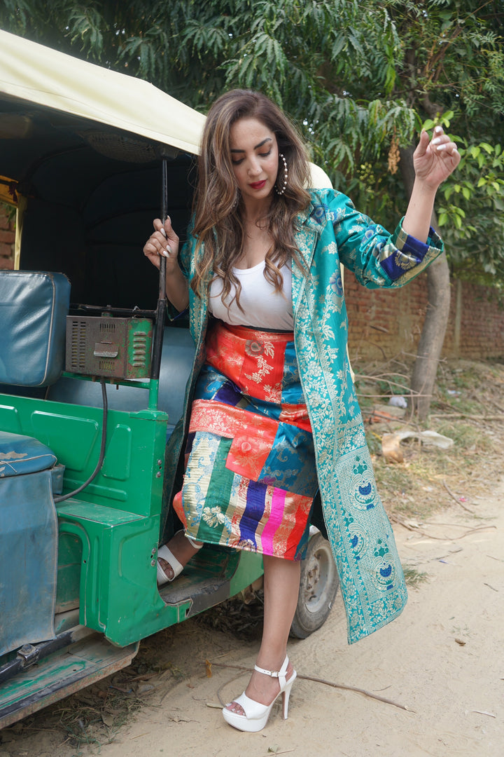 ‘Shahi Rani’-Brocade overcoat & Midi Skirt Set