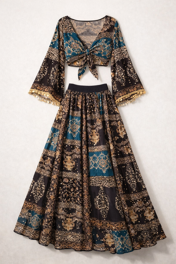 Nakhrewali'-Tie Knot Top & Skirt Set