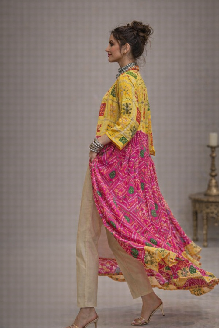 Phulkari Bandhani Flared Shrug Multicolor Variants