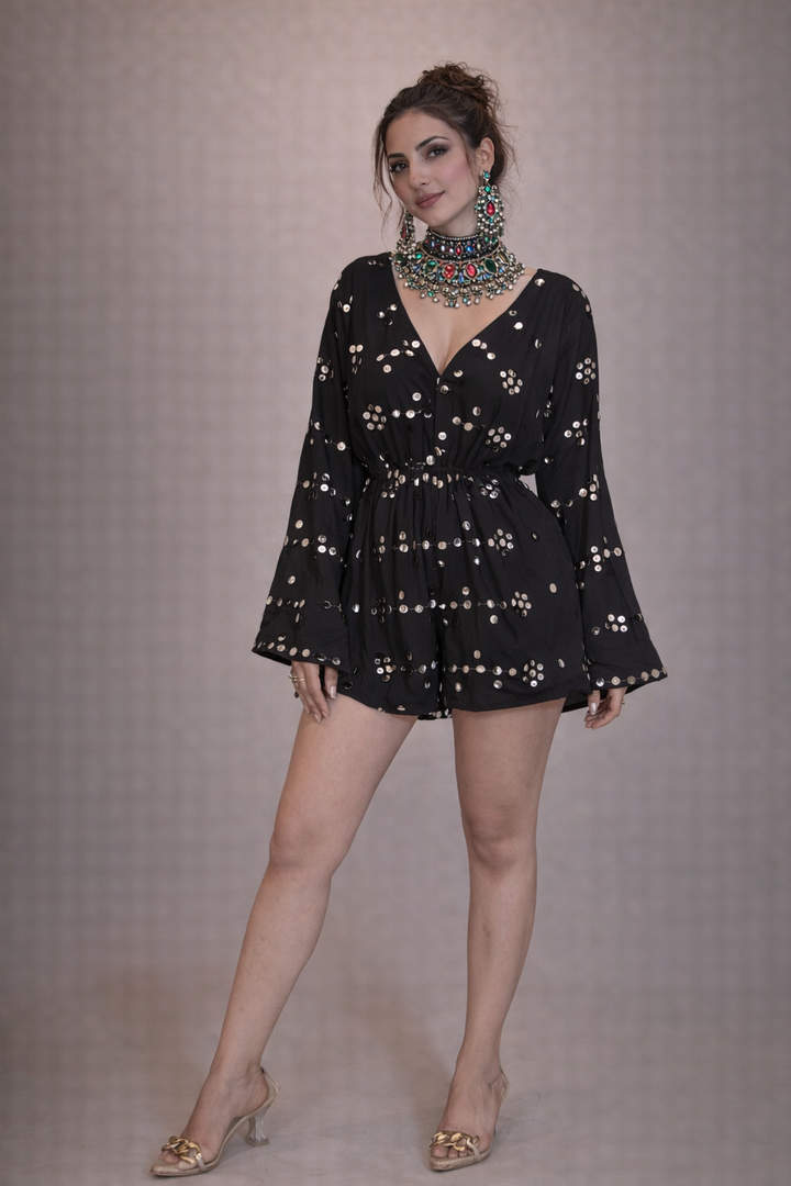 Noor Embroidered Mirror Cotton Playsuit
