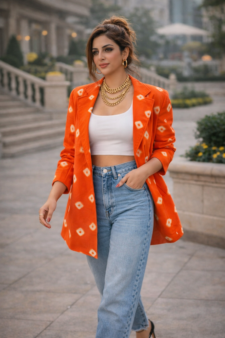 Orange Bandhani Statement Blazer