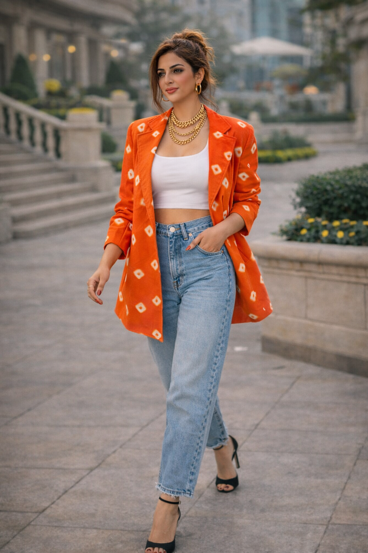 Orange Bandhani Statement Blazer