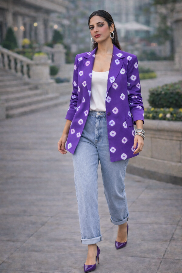 Purple Bandhani Statement Blazer