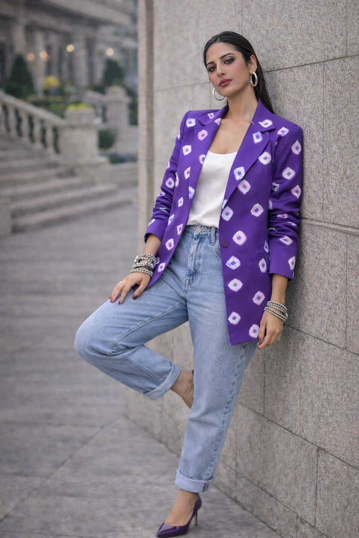 Purple Bandhani Statement Blazer