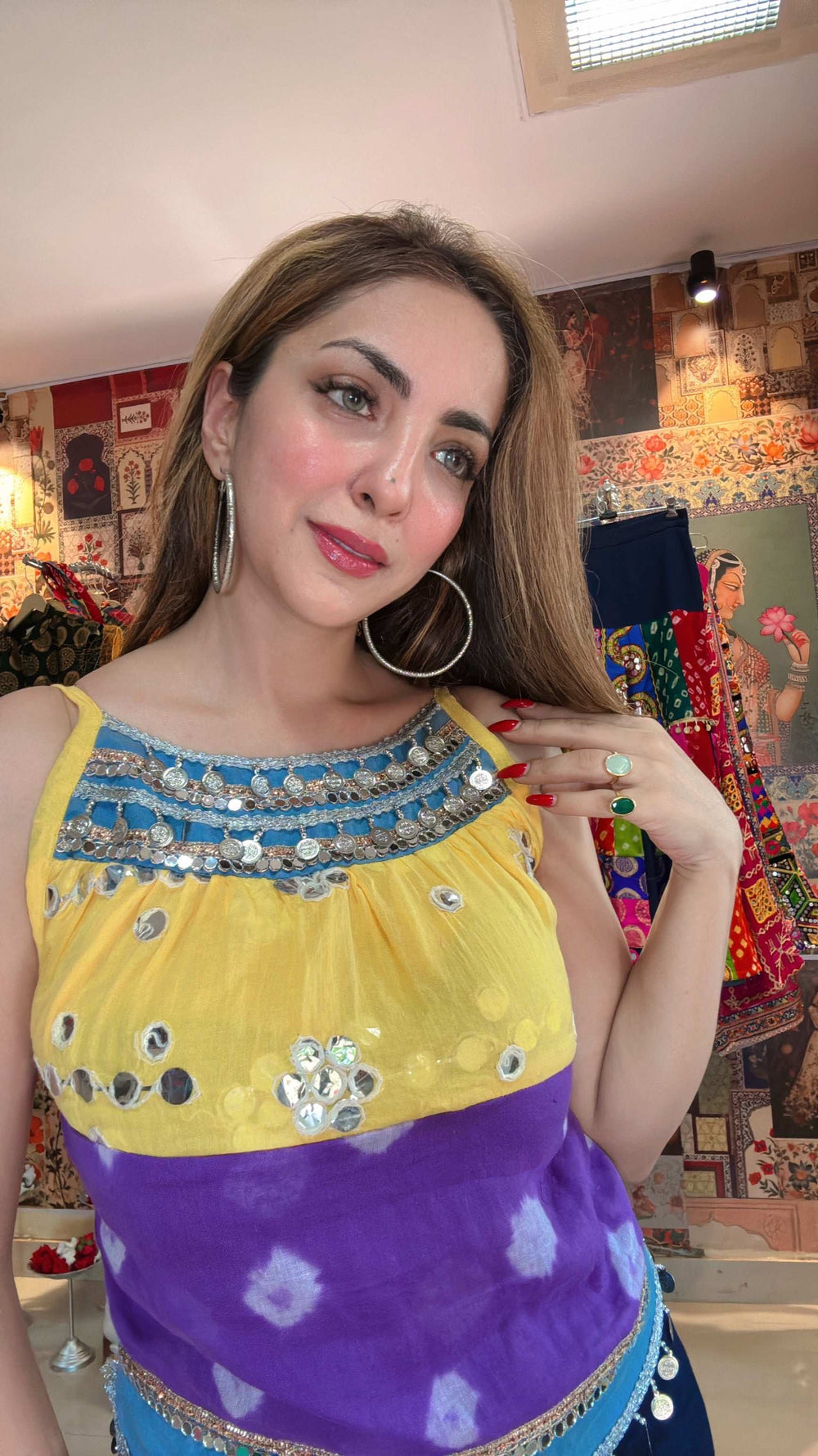 Yellow–Purple–Blue Mirrorwork Top