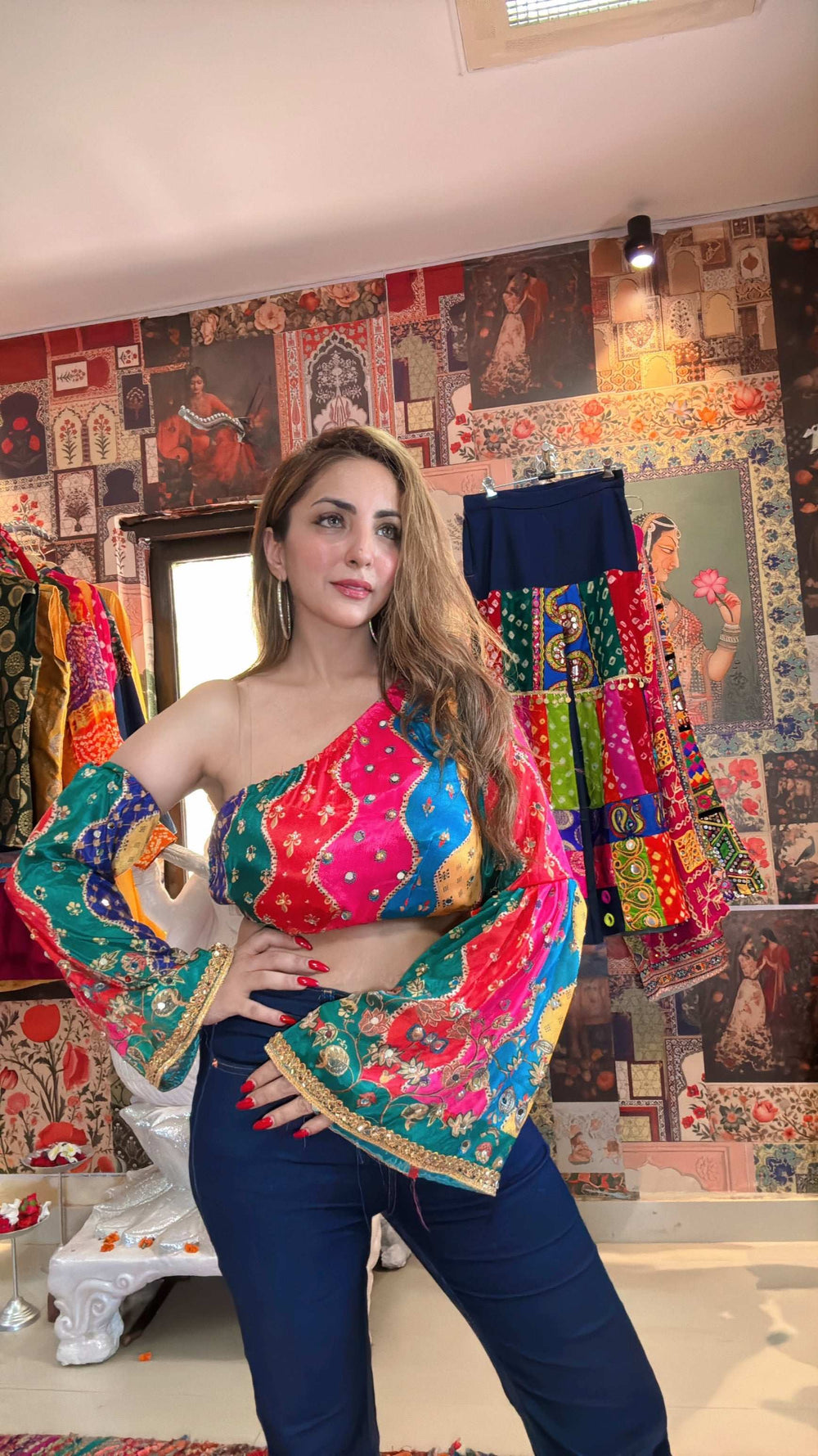One-Shoulder Boho Top with Detachable Sleeves