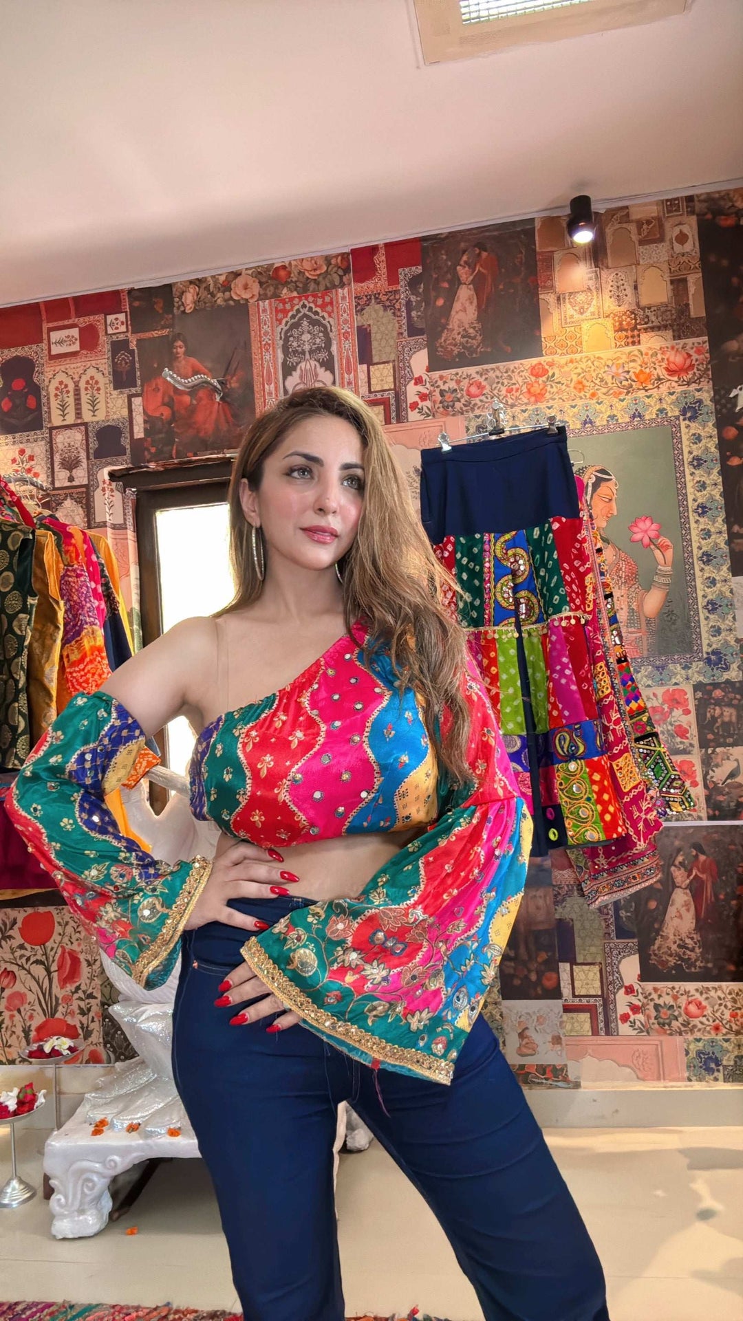One-Shoulder Boho Top with Detachable Sleeves