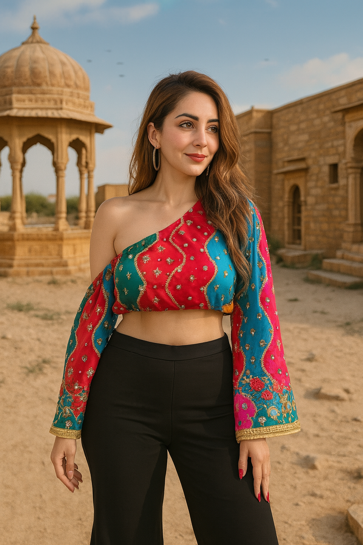 One-Shoulder Boho Top with Detachable Sleeves