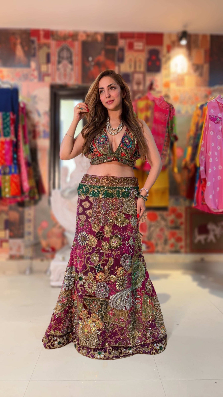 Embroidered A-Line Skirt with  embroidered Blouse