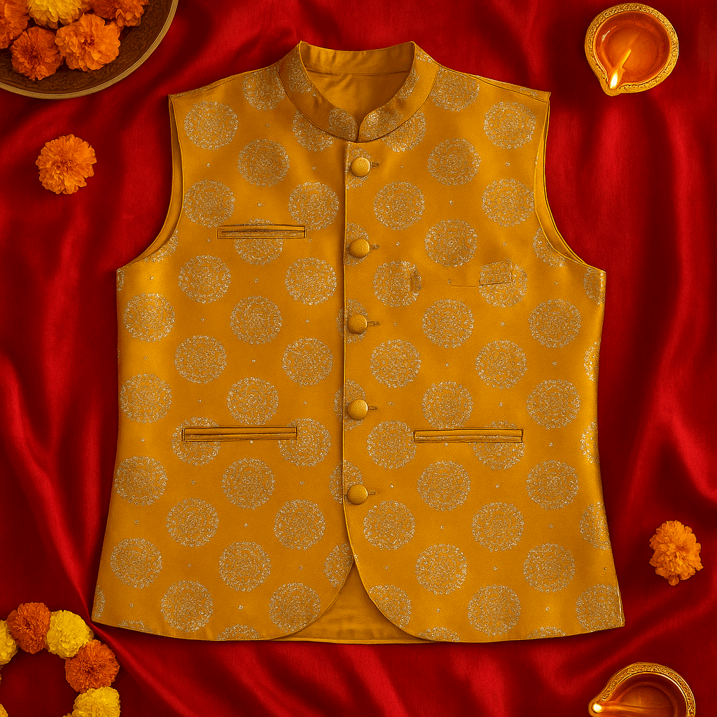 Brocade Nehru Jacket with Circular Motifs