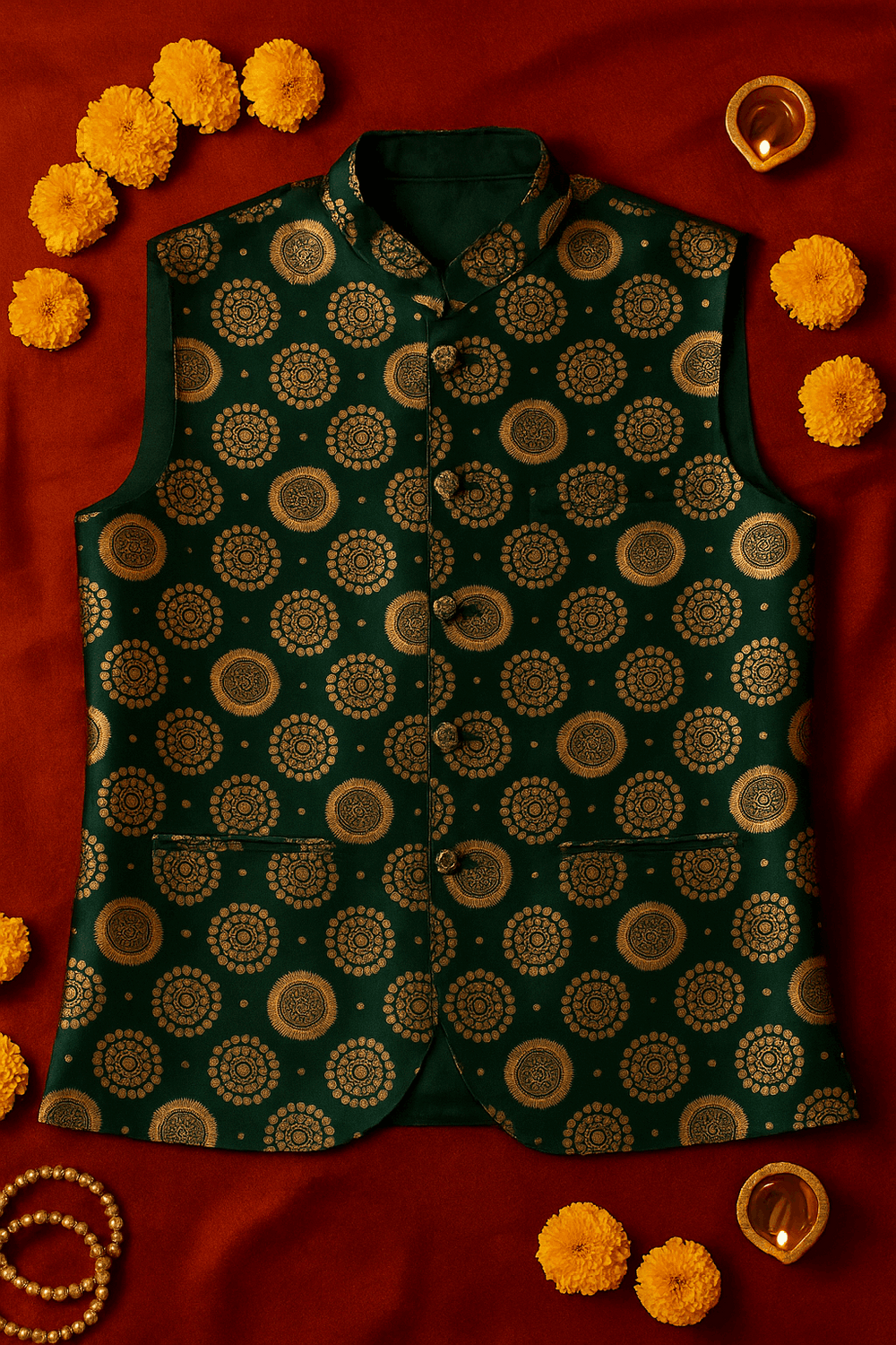 Brocade Nehru Jacket with Circular Motifs