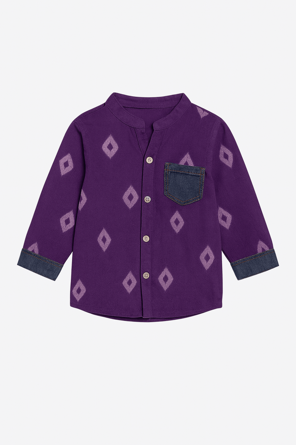 Purple Bandhani Print Shirt with Denim Pocket – Boys
