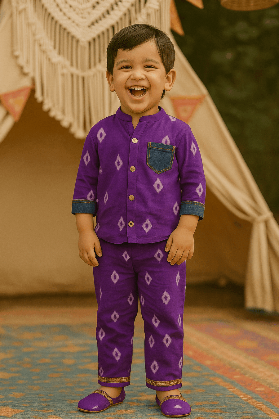 Purple Bandhani Print Kurta & Pant Set – Boys