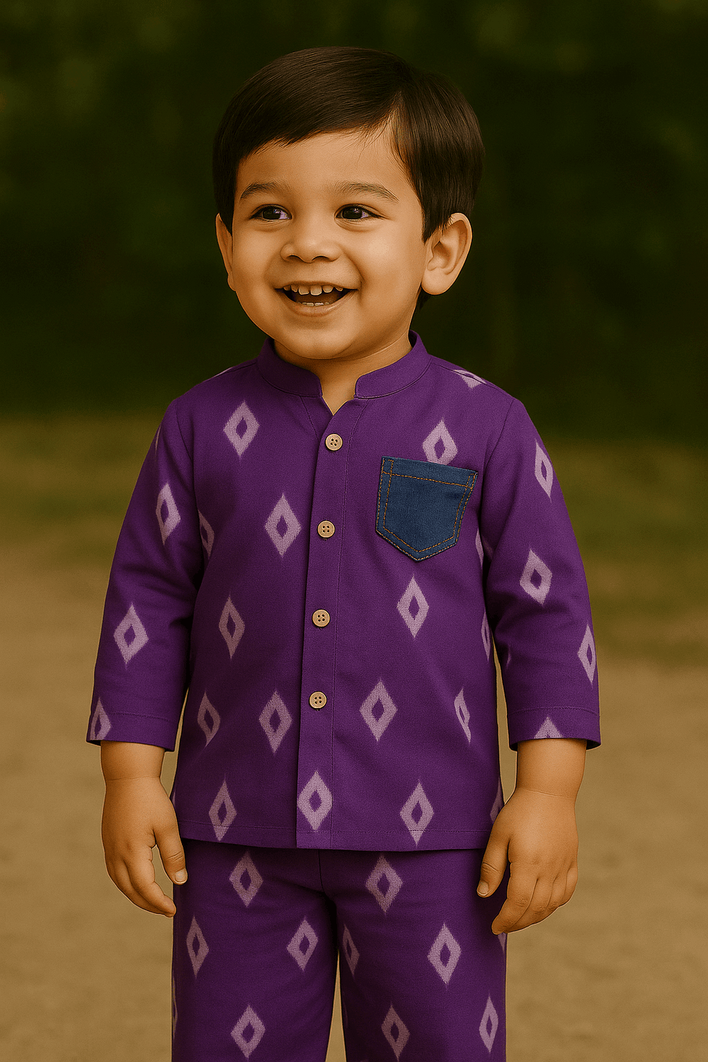 Purple Bandhani Print Kurta & Pant Set – Boys