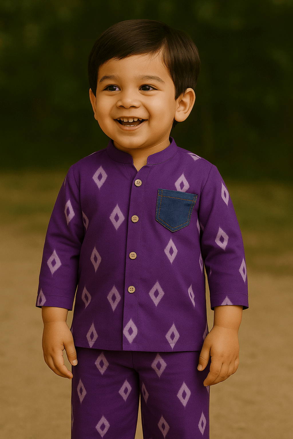 Purple Bandhani Print Kurta & Pant Set – Boys