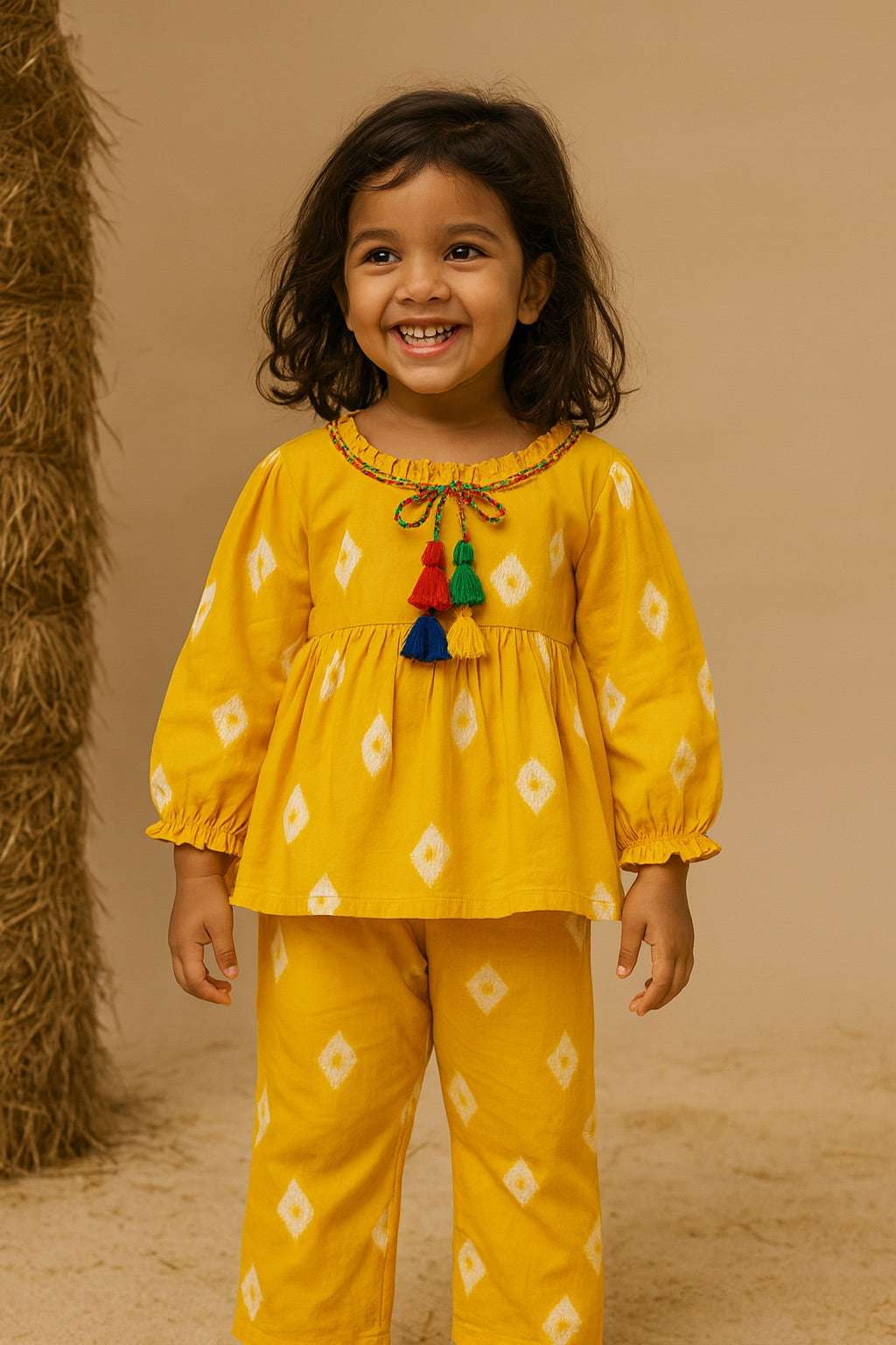 Sunshine Bandhani Tassel Kurta Set – Kids