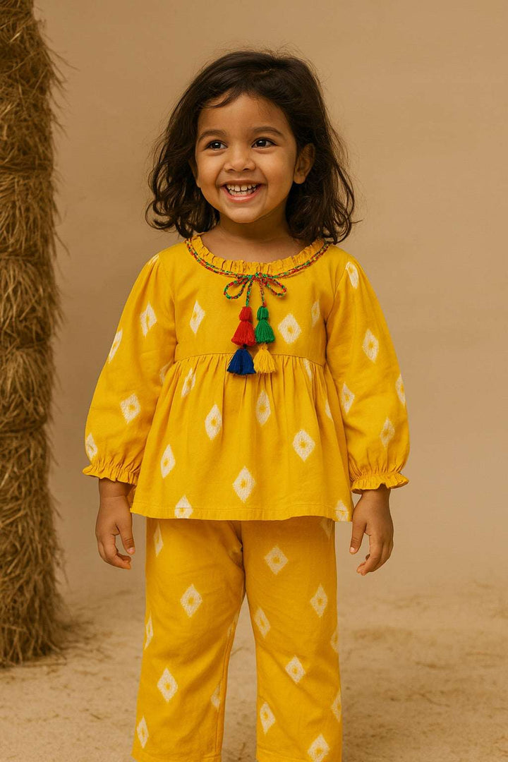 Sunshine Bandhani Tassel Kurta Set – Kids