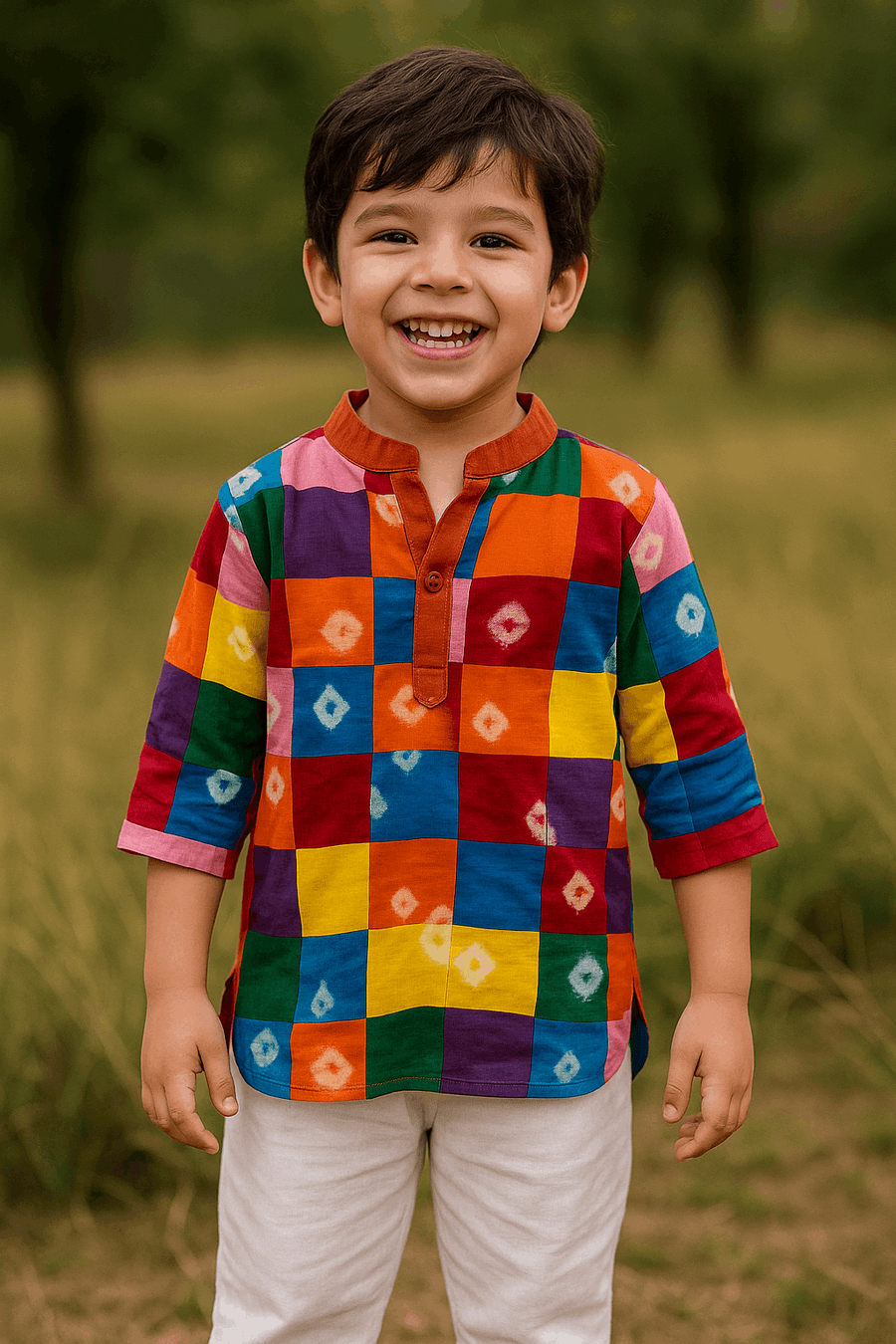 Multicolor Bandhani  Kurta Set – Boys