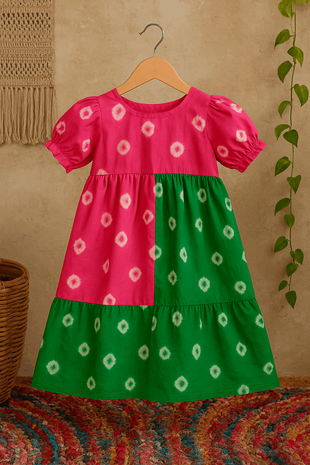 Pink & Green Dual-Tone Dress – Girls