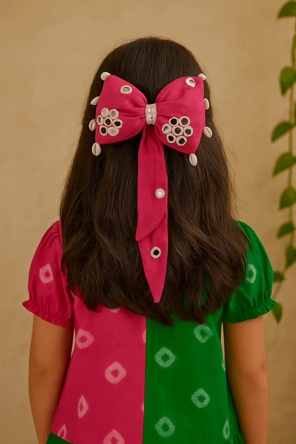 Boho Bandhani Mirrorwork Bow – Kids Accessory