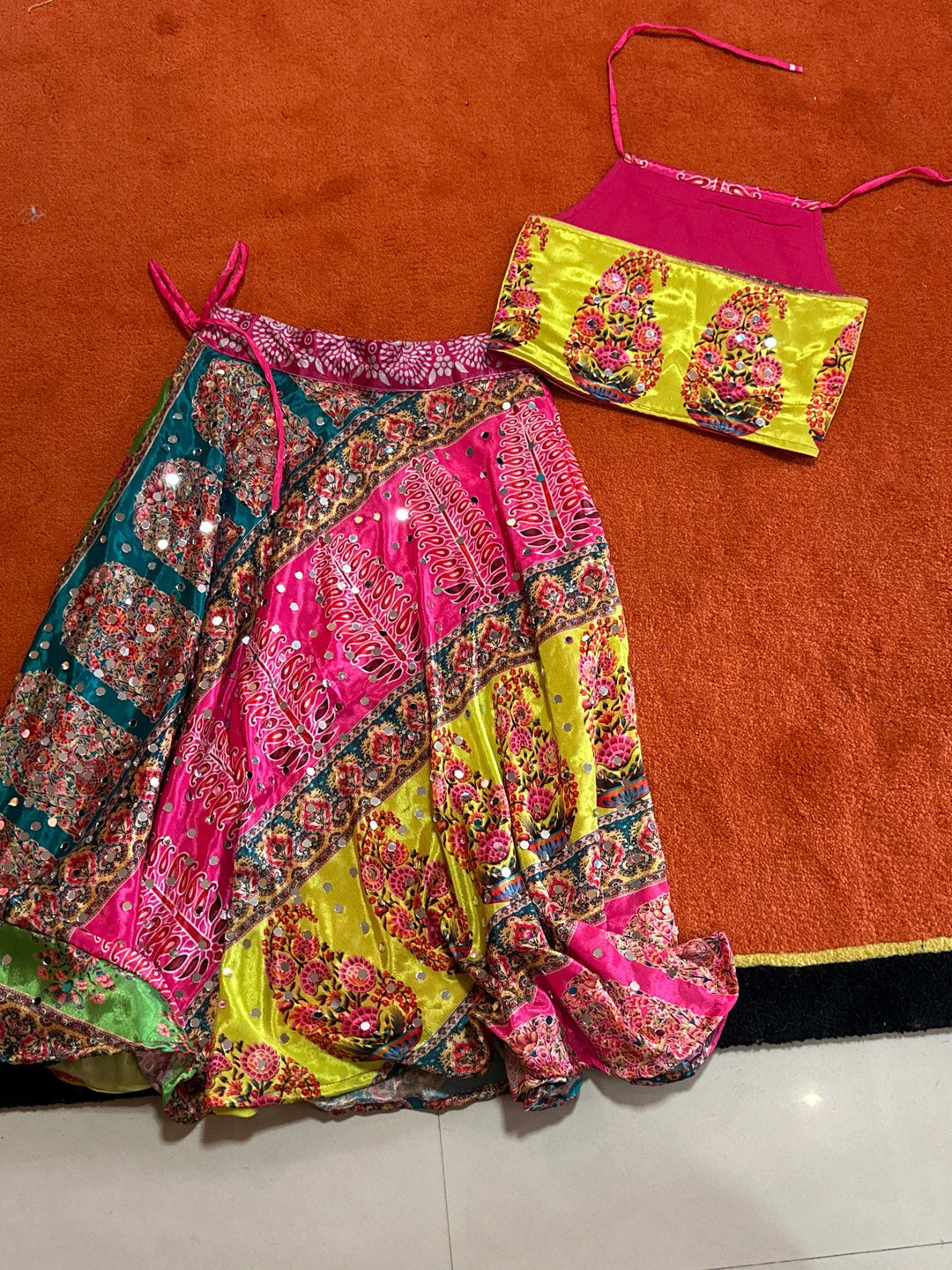 Little Sunshine Festive Set – Yellow Halter Top & Printed Lehenga