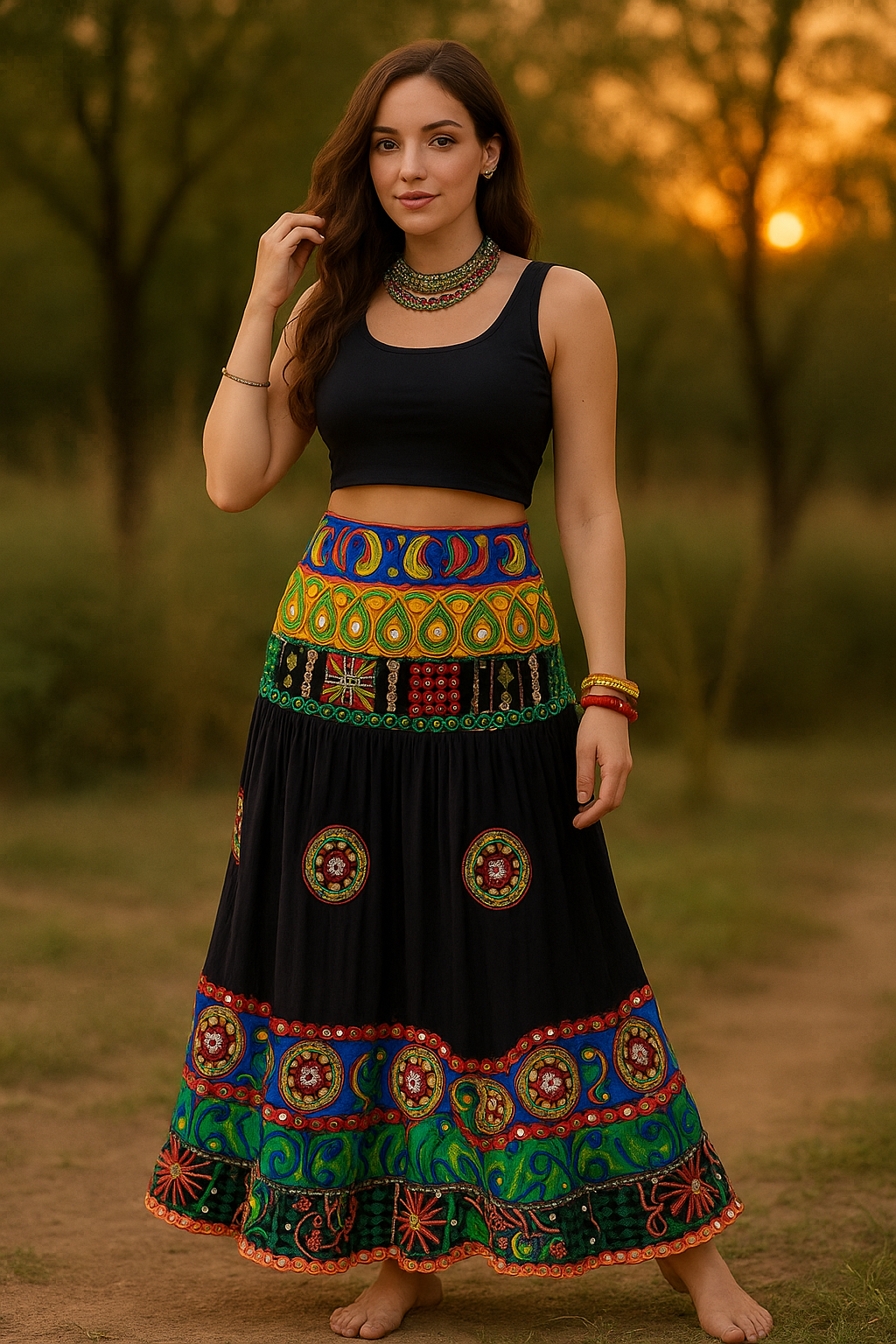 Handcrafted Banjara Embroidered black skirt