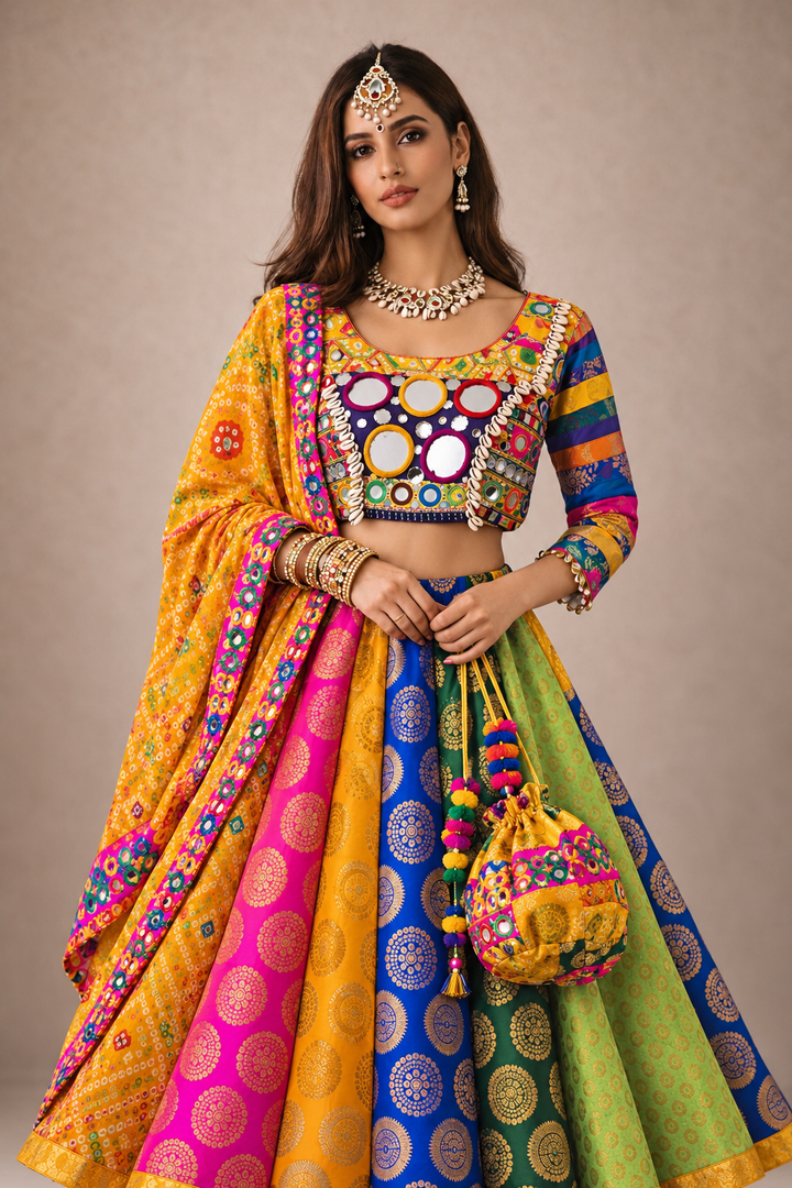 Brocade Lehenga & Blouse With Potli