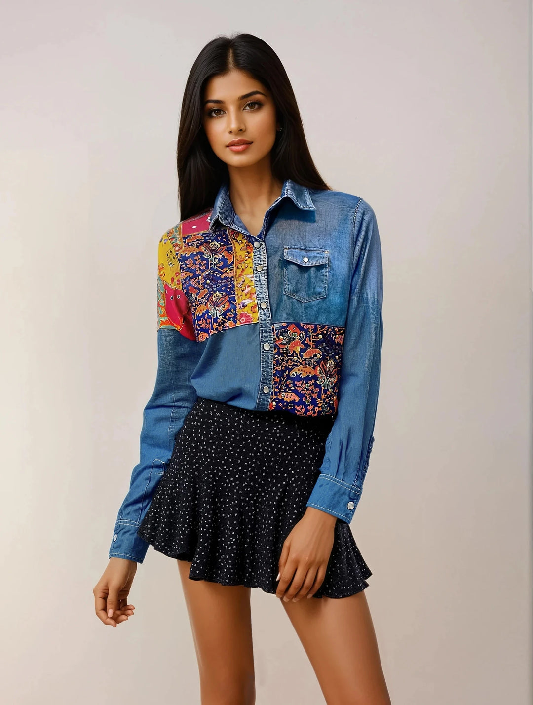 Mirror print patches shirt