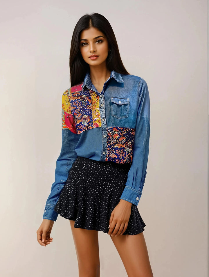Mirror print patches shirt