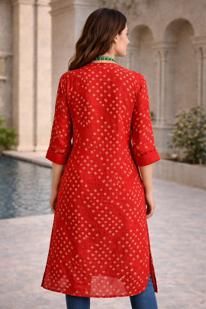 Red Bandhani Embellished Shrug