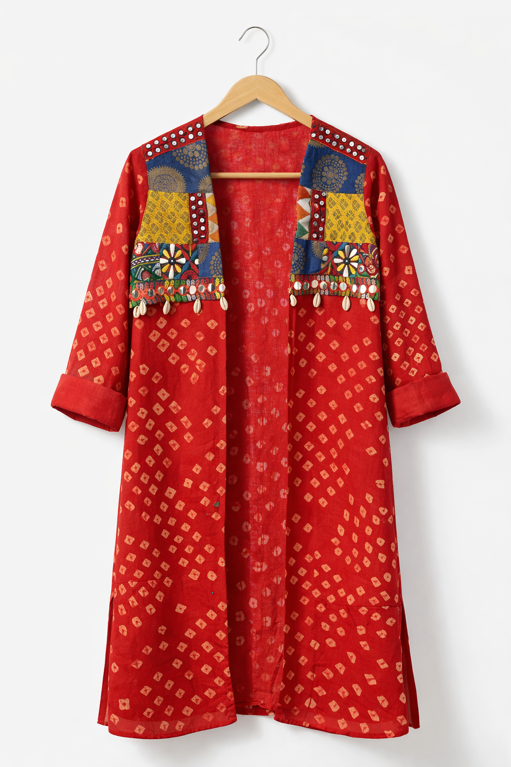 Red Bandhani Embellished Shrug