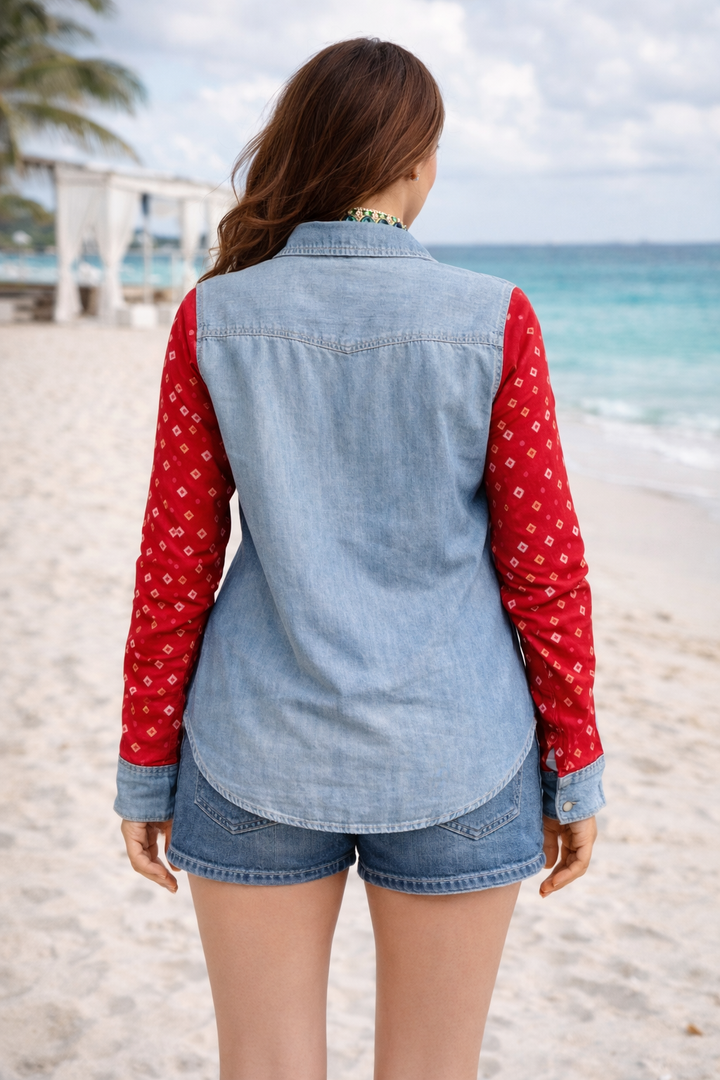 Red Banjara Half &Half Shirt