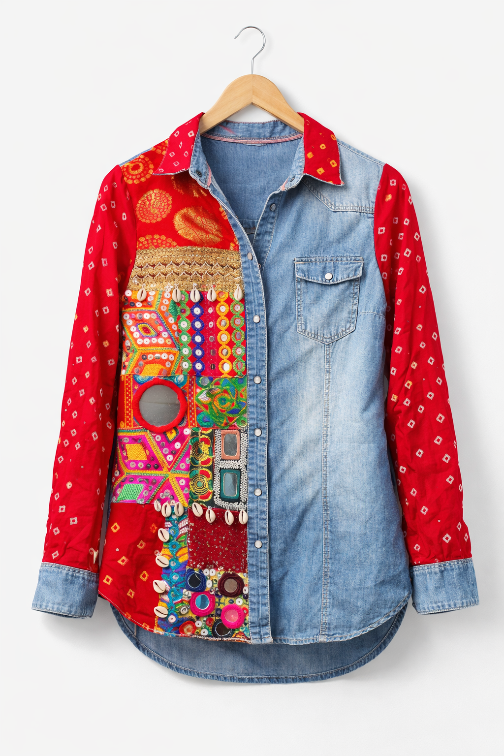 Red Banjara Half &Half Shirt