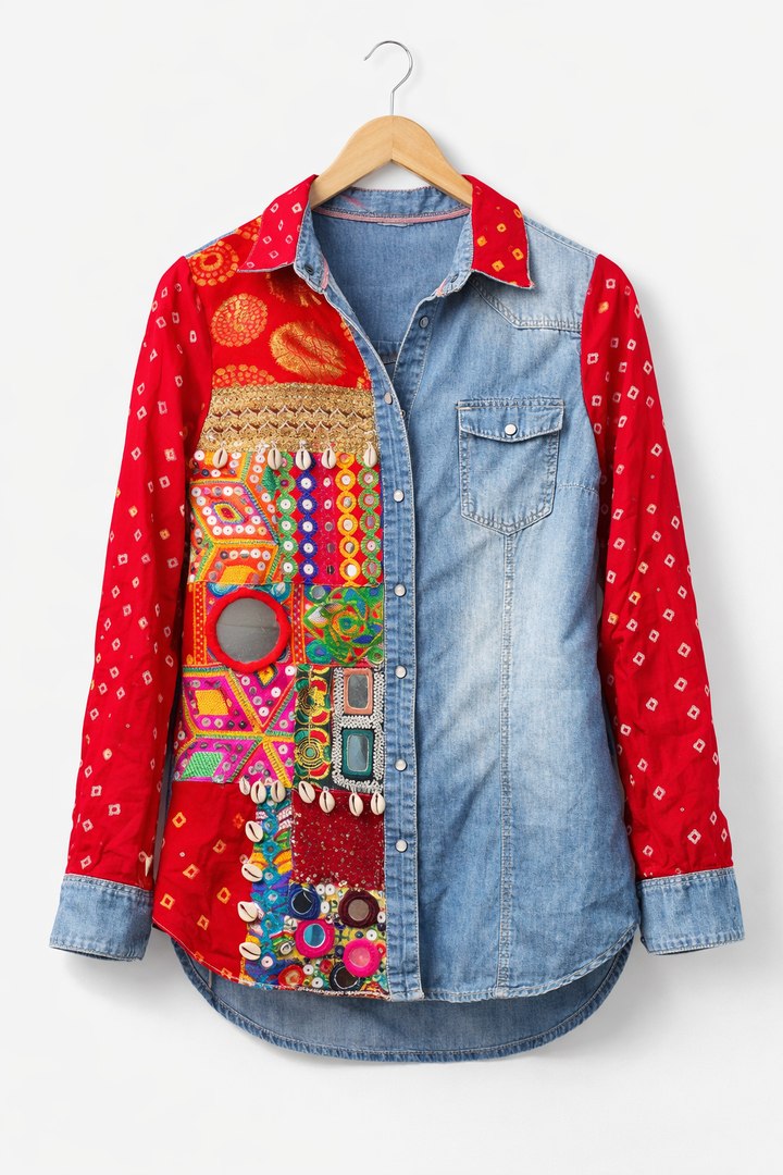 Red Banjara Half &Half Shirt