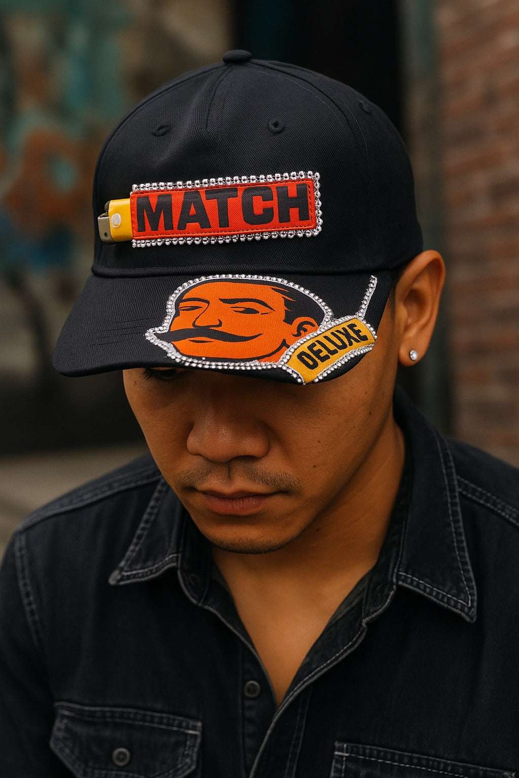 Black “MATCH DELUXE” Embroidered Statement Cap MATCHIS collection
