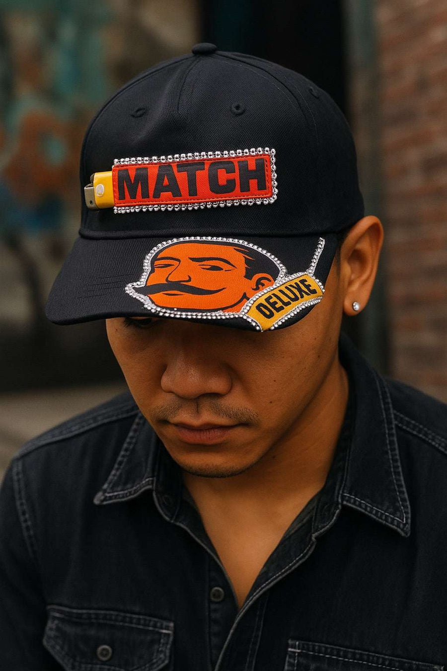 Black “MATCH DELUXE” Embroidered Statement Cap MATCHIS collection