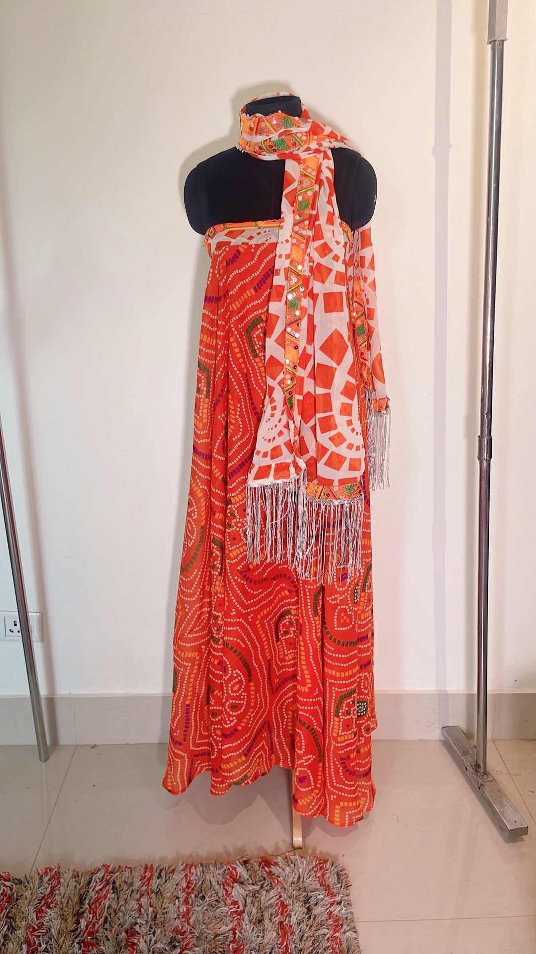 Orange Bandhini maxi With scarf