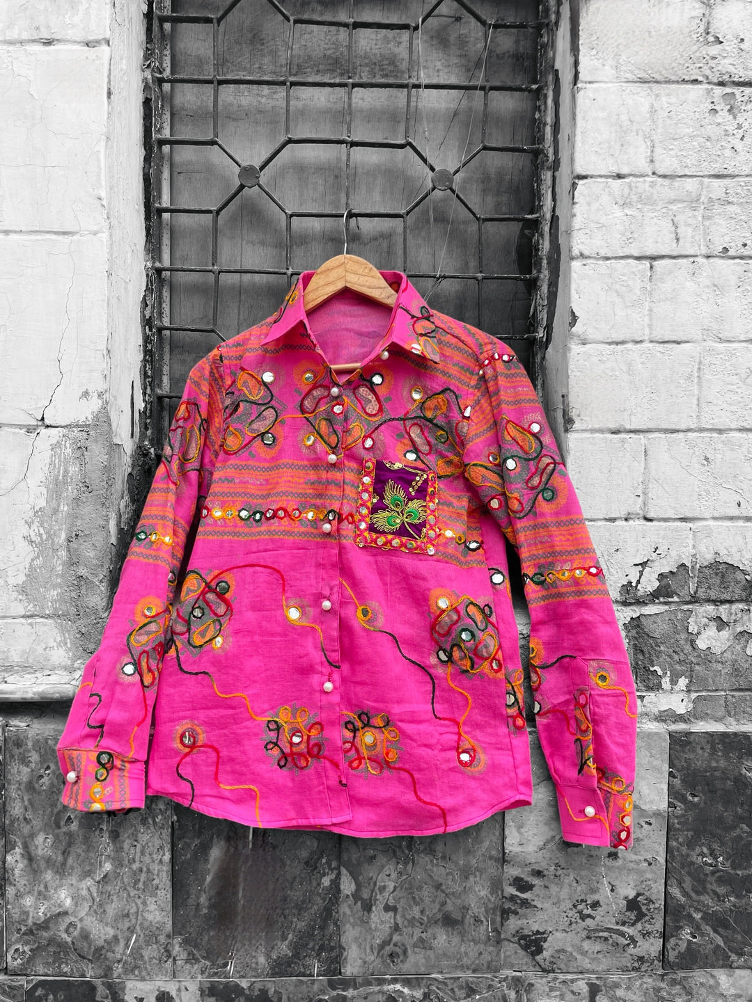 Pink Banjara embroidered shirt