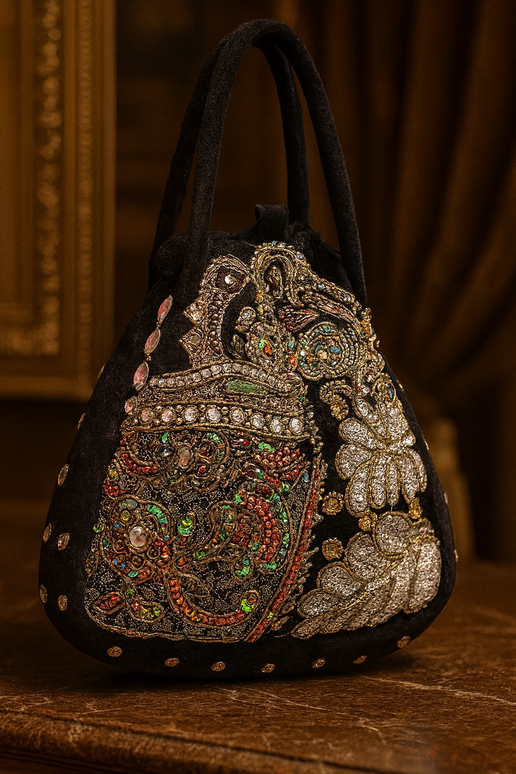 Black Royal Heirloom Embellished Potli