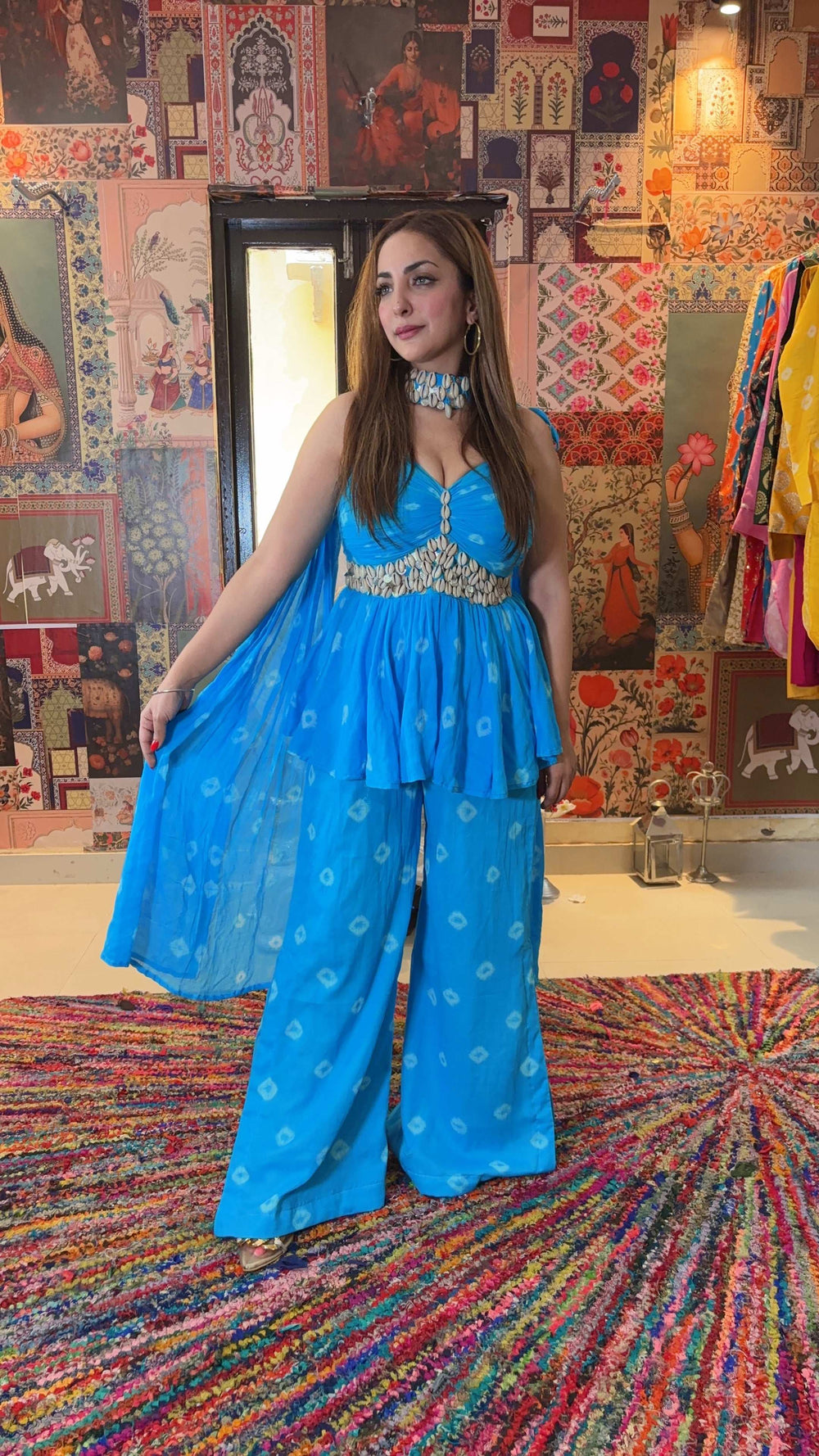 Aqua Shell Embellished Bandhani Co-ord Set