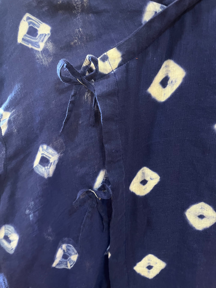 Indigo Bandhani Hooded Kimono Shirt Men