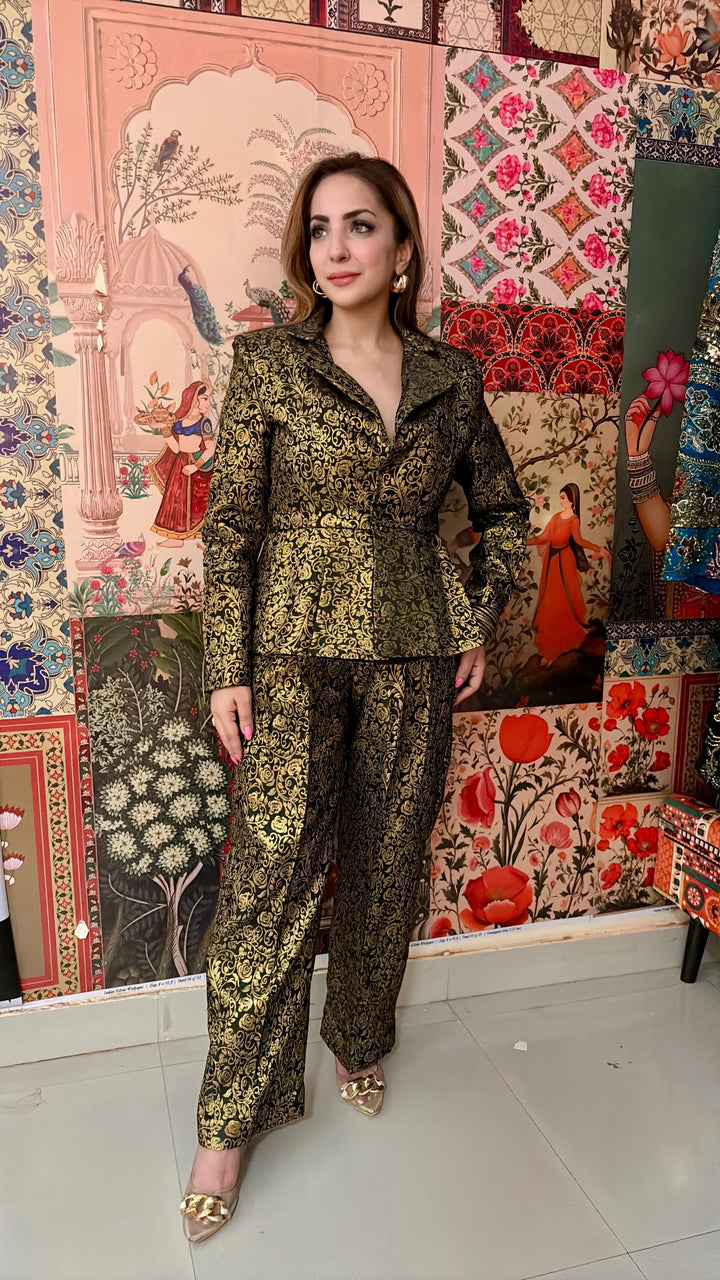 Regal Black & Gold Brocade Pant Suit