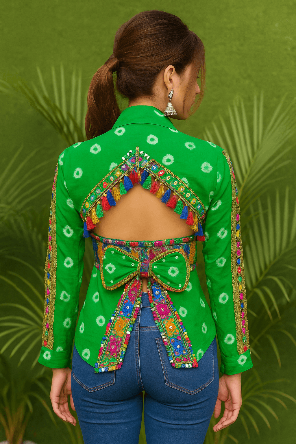 Backless Bandhini Shirt - Green - banjaratrail