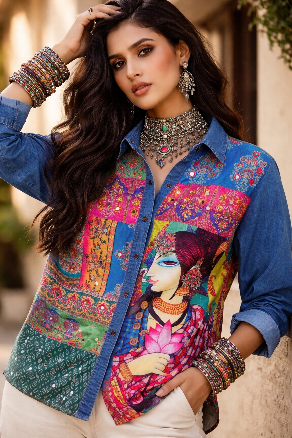 Mumtaz'- Embellished Denim Shirt