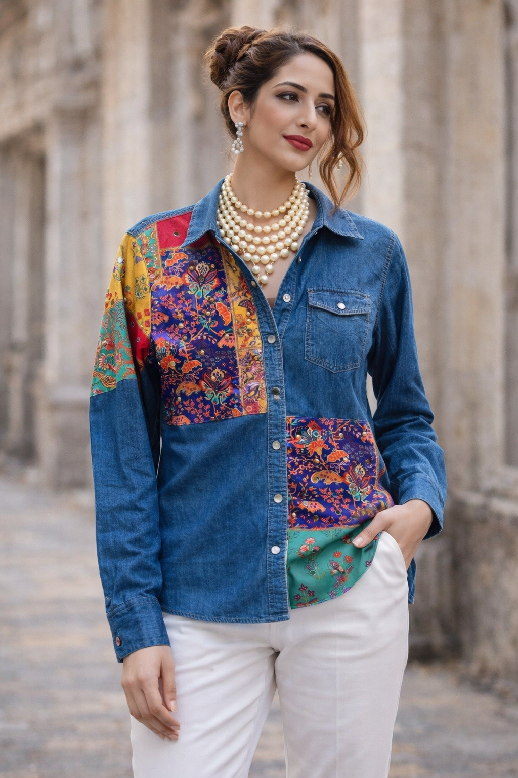 Mirror Print Patches Shirt