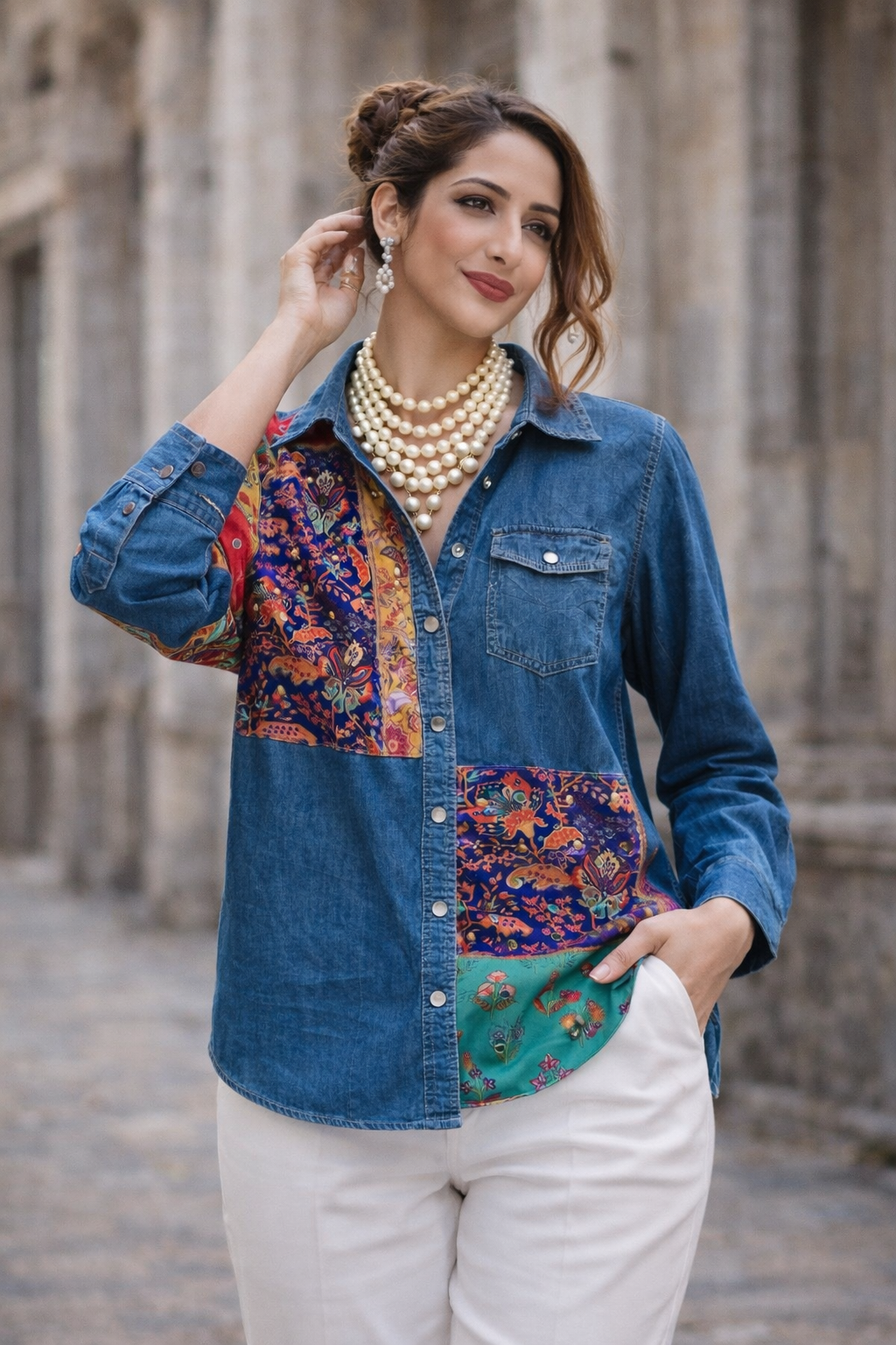 Mirror Print Patches Shirt