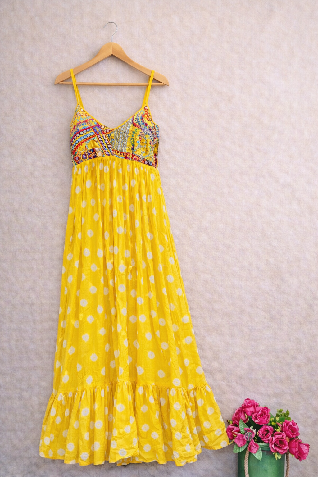 Sunset Glow Bandhini Maxi Dress Yellow