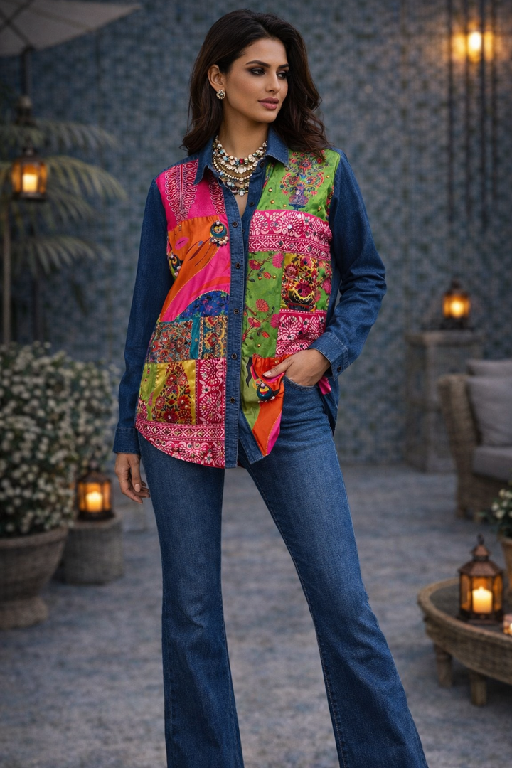 Zeenat'- Embellished Denim Shirt
